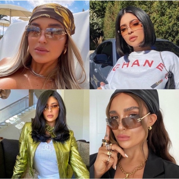 Chanel 4092 Rimless Crystal Rhinestone CC Vintage Y2K Sunglasses in Brown Hue - Picture 3 of 17